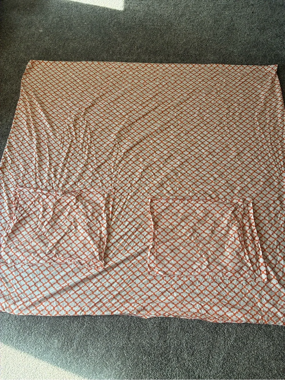 Pottery Barn 3 Piece Queen Duvet Set Orange and White Tile Preppy